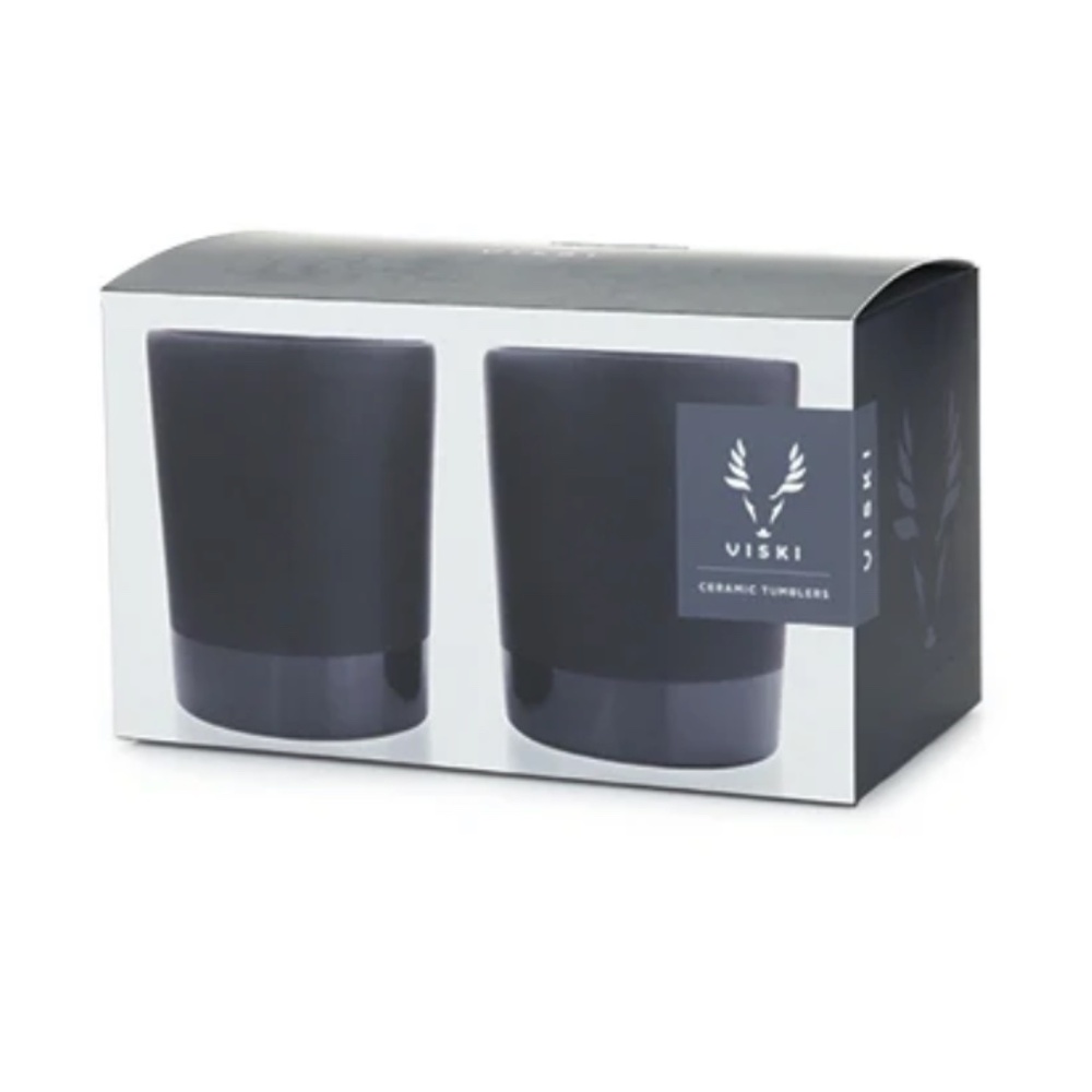 NEW Viski Black Stoneware Ceramic Tumbler Set of 2
